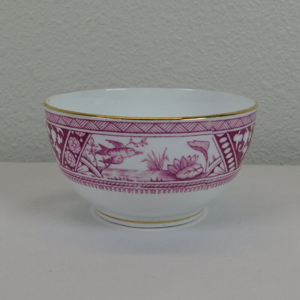 Meigh Forester Congo Fine China White Pink Gold Trim Round Bowl 4 1/8" Antique